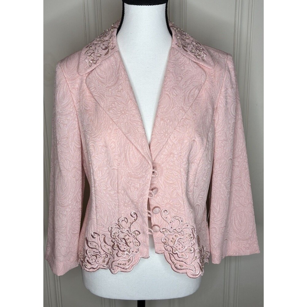 NEW Danny & Nicole vintage blazer pastel pink 8 embroidery beadwork grandmacore
